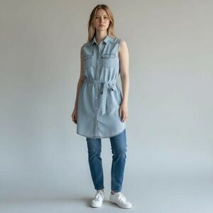 Distressed Light Blue Denim Shirt Dress Size Medium
